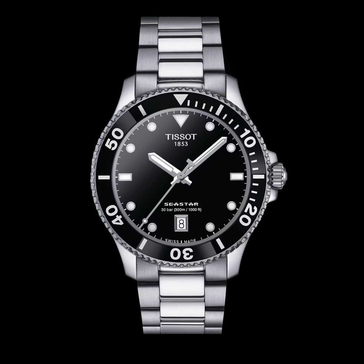 Tissot Seastar 1000 Black Dial Silver Steel Strap Watch For Men - T120.410.11.051.00
