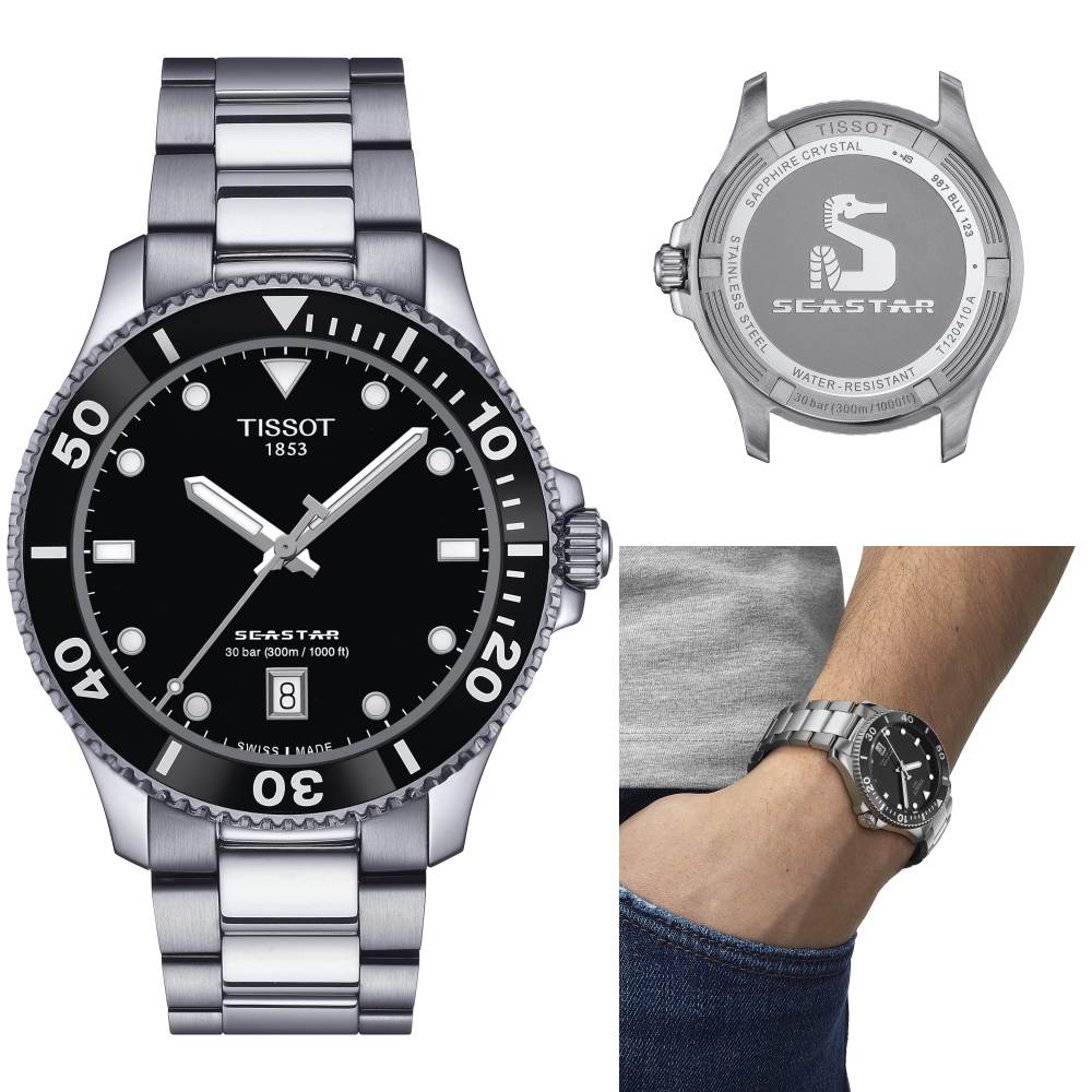 Tissot Seastar 1000 Black Dial Silver Steel Strap Watch For Men - T120.410.11.051.00