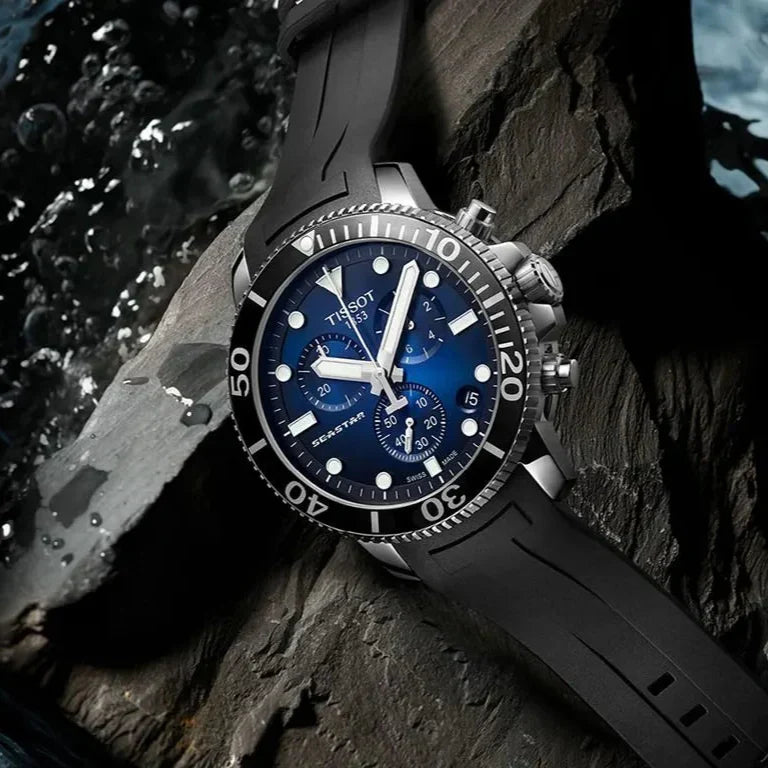 Tissot Seastar 1000 Chronograph Blue Dial Black Rubber Strap Watch For Men - T120.417.17.041.00