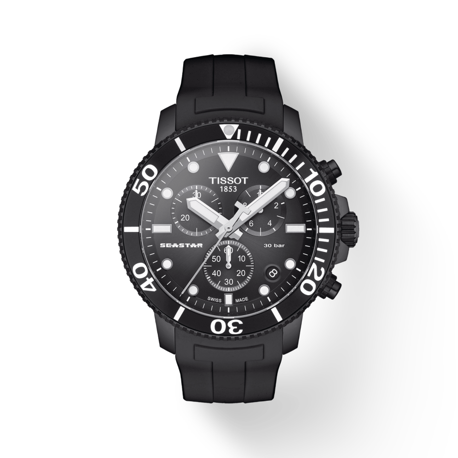 Tissot Seastar 1000 Chronograph Black Dial Black Rubber Strap Watch For Men - T120.417.37.051.02