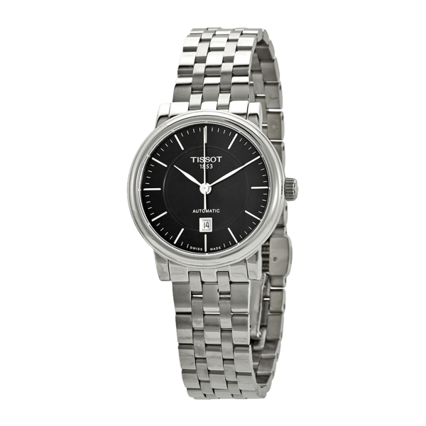 Tissot T Classic Carson Premium Automatic Lady Black Dial Silver Steel Strap Watch for Women - T122.207.11.051.00