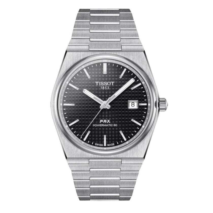 Tissot PRX Powermatic 80 Black Dial Silver Steel Strap Watch For Men - T137.407.11.051.00