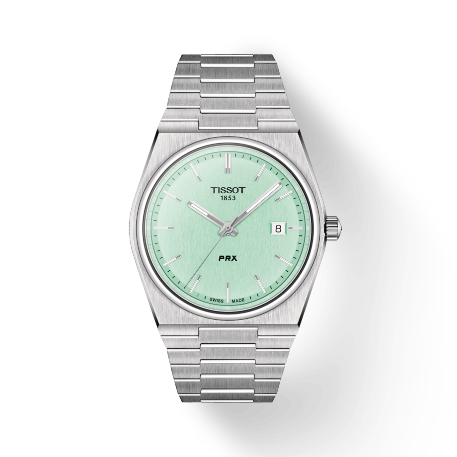 Tissot PRX Quartz Light Green Dial Silver Steel Strap Watch for Men - T137.410.11.091.01