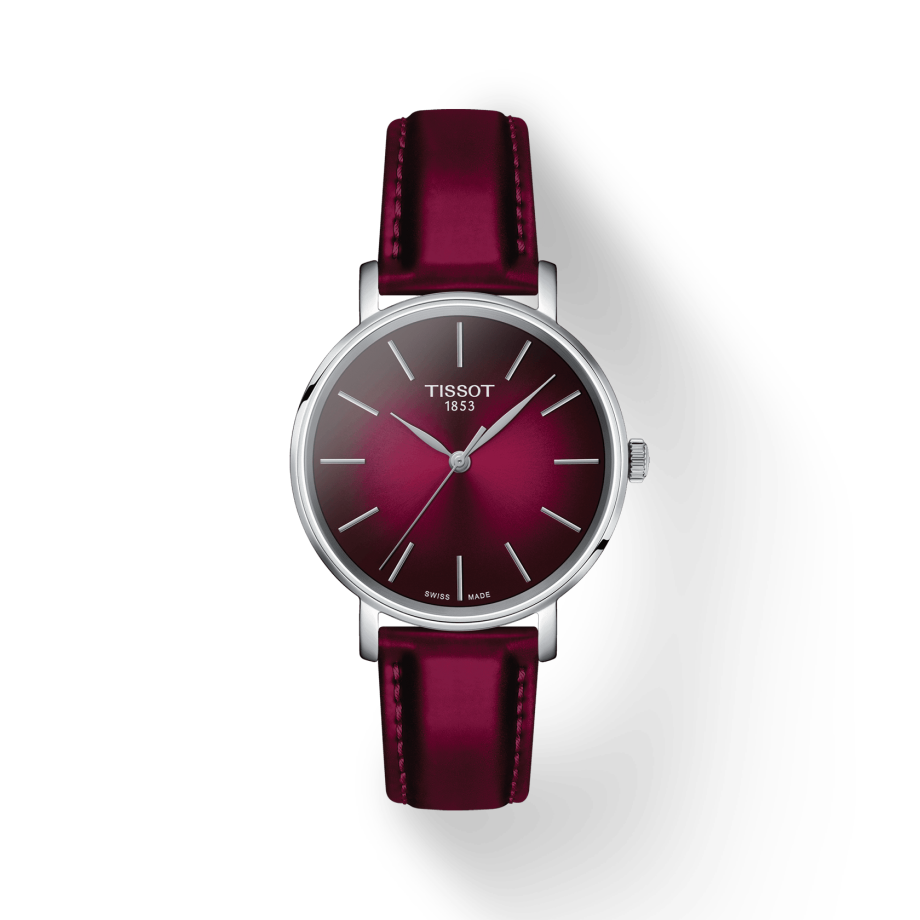Tissot Everytime Lady Burgundy Dial Burgundy Leather Strap Watch for Women - T143.210.17.331.00