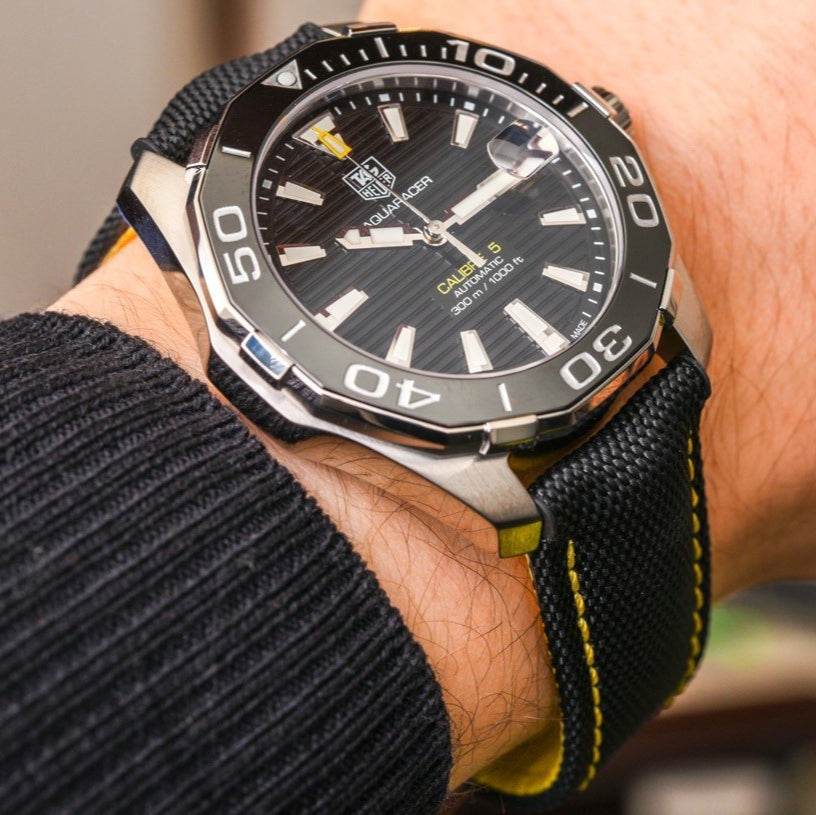 Tag Heuer Aquaracer Calibre 5 Automatic Black Dial Black Nylon Strap Watch for Men - WAY211A.FC6362