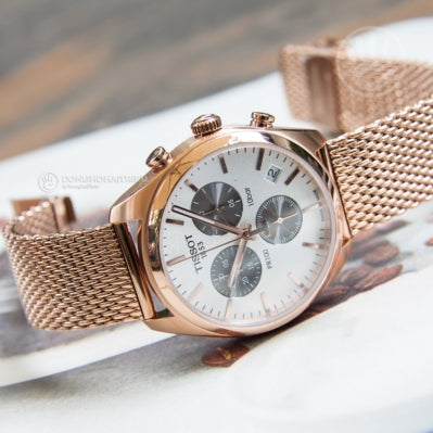 Tissot T Classic PR 100 Chronograph Silver Dial Rose Gold Mesh Bracelet Watch For Men - T101.417.33.031.01