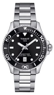 Tissot Seastar 1000 Lady Black Dial Silver Steel Strap Watch for Women - T120.210.11.051.00