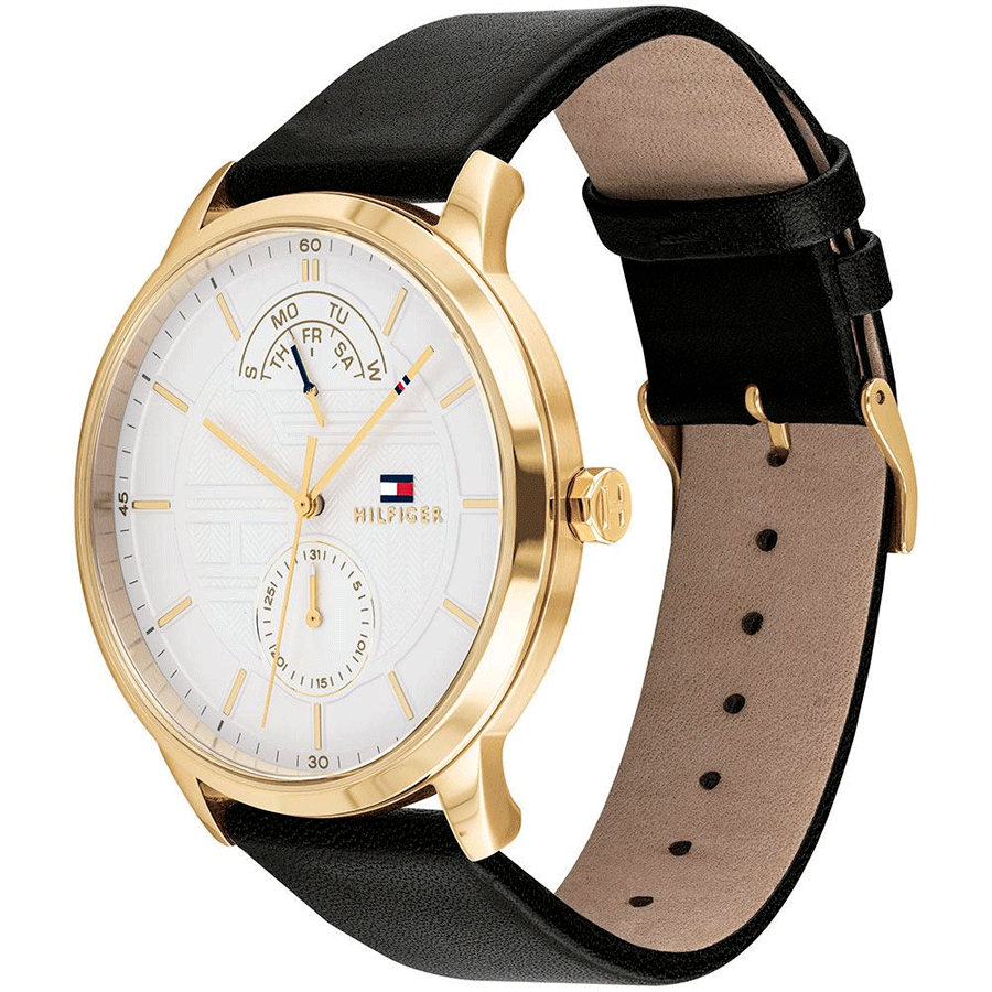 Tommy Hilfiger Hunter White Dial Black Leather Strap Watch for Men - 1791606