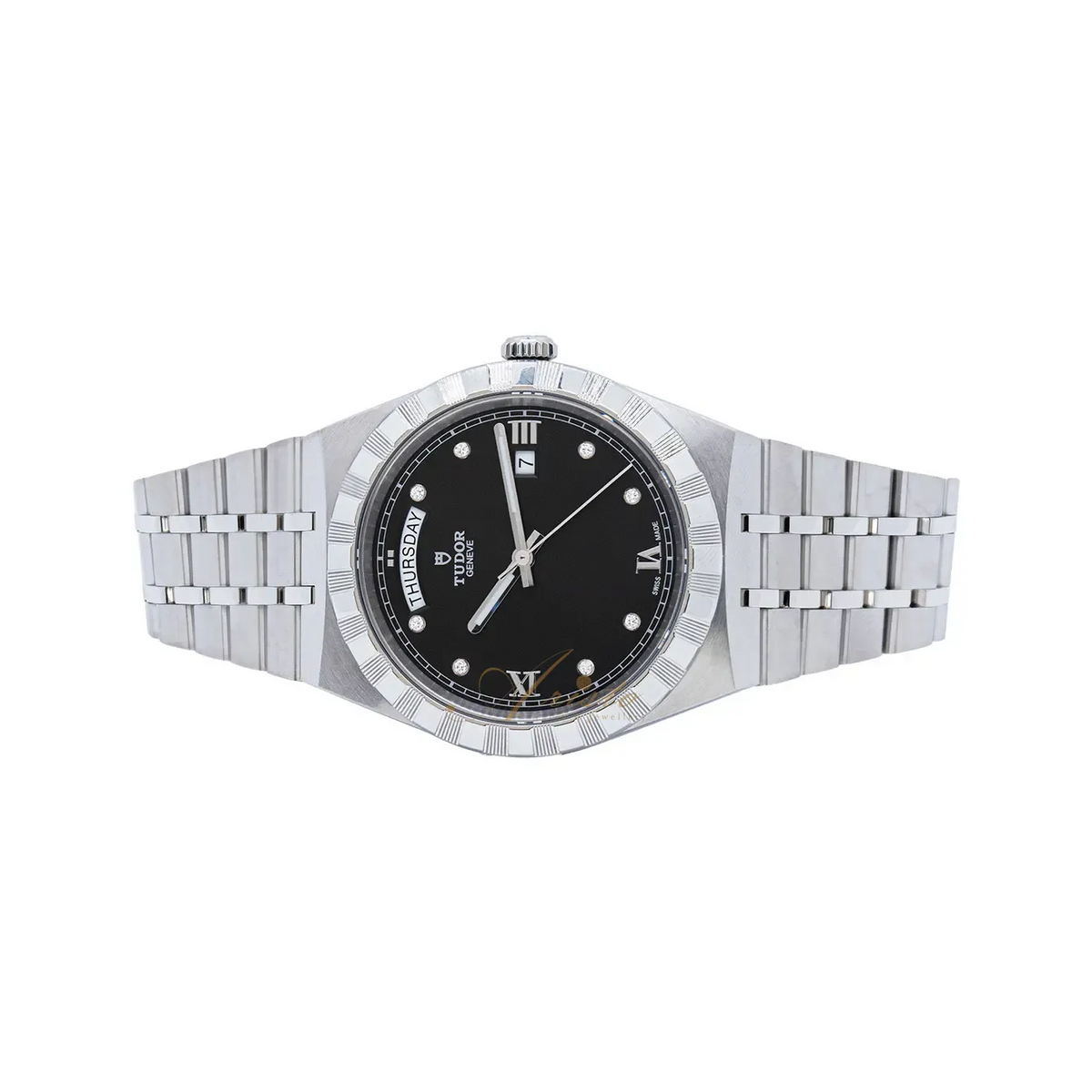 Tudor Royal Automatic Diamonds Black Dial Silver Steel Strap Watch for Men - M28600-0004