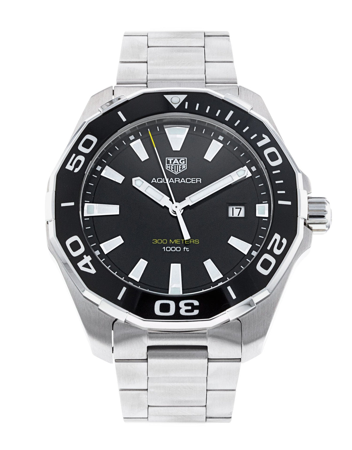 Tag Heuer Aquaracer Quartz Black Dial Silver Steel Strap Watch for Men - WAY101A.BA0746
