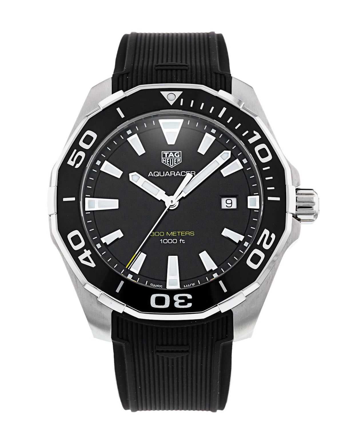 Tag Heuer Aquaracer Quartz Black Dial Black Rubber Strap Watch for Men - WAY101A.FT6141