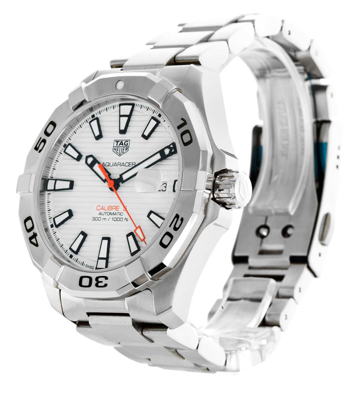 Tag Heuer Aquaracer Calibre 5 Automatic White Dial Silver Steel Strap Watch for Men - WAY2013.BA0927