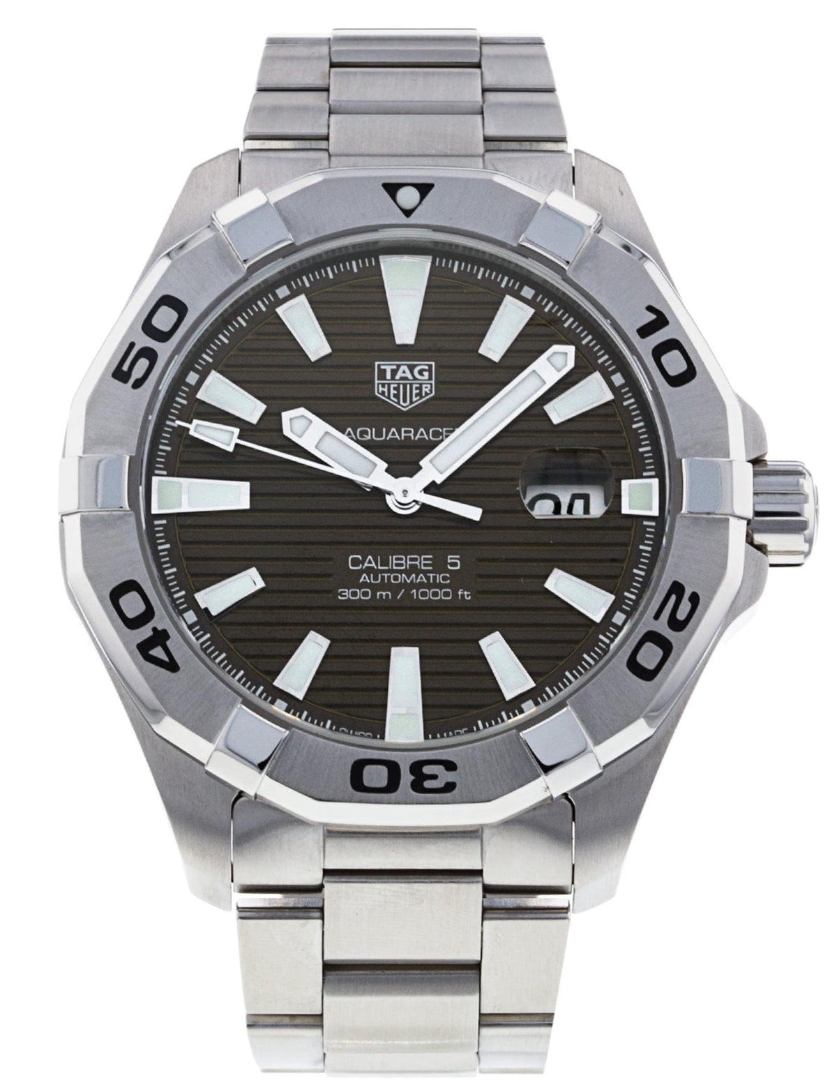 Tag Heuer Aquaracer Calibre 5 Automatic Sunray Brown Dial Silver Steel Strap Watch for Men - WAY2018.BA0927