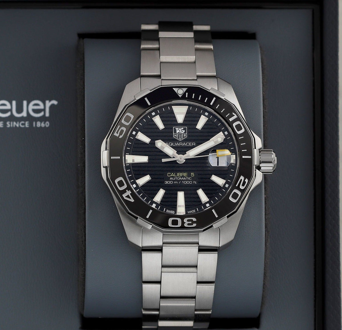 Tag Heuer Aquaracer Automatic Black Dial Silver Steel Strap Watch for Men - WAY211A.BA0928