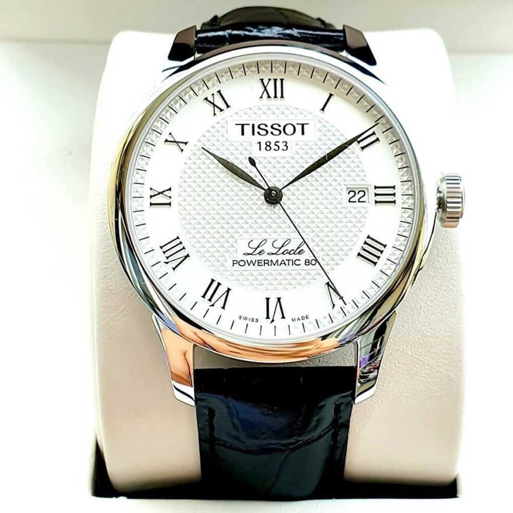 Tissot Le Locle Powermatic 80 Silver Dial Black Leather Strap Watch For Men - T006.407.16.033.00