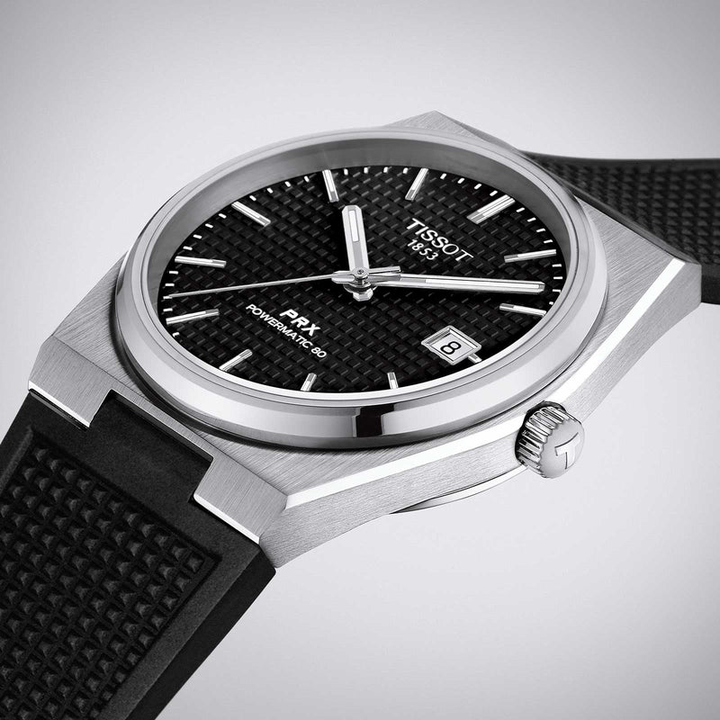 Tissot PRX Powermatic 80 Black Dial Black Rubber Strap Watch for Men - T137.407.17.051.00