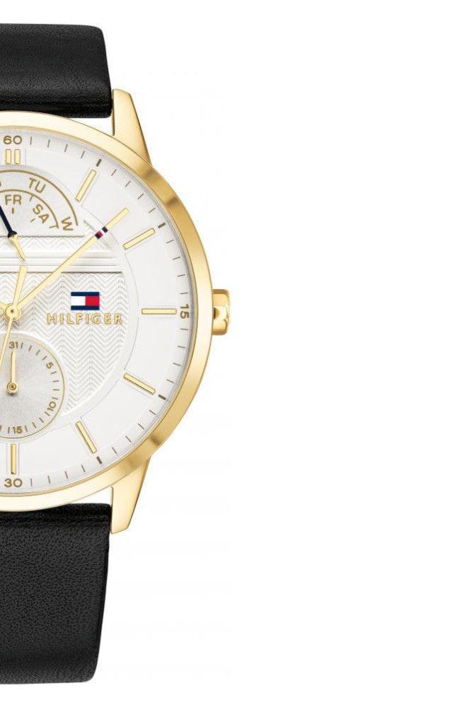 Tommy Hilfiger Hunter White Dial Black Leather Strap Watch for Men - 1791606