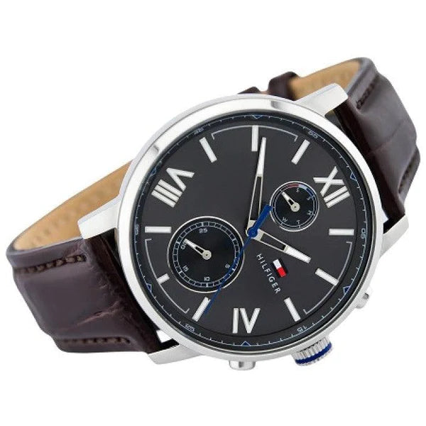 Tommy Hilfiger Aiden Quartz Black Dial Brown Leather Strap Watch for Men - 1791309