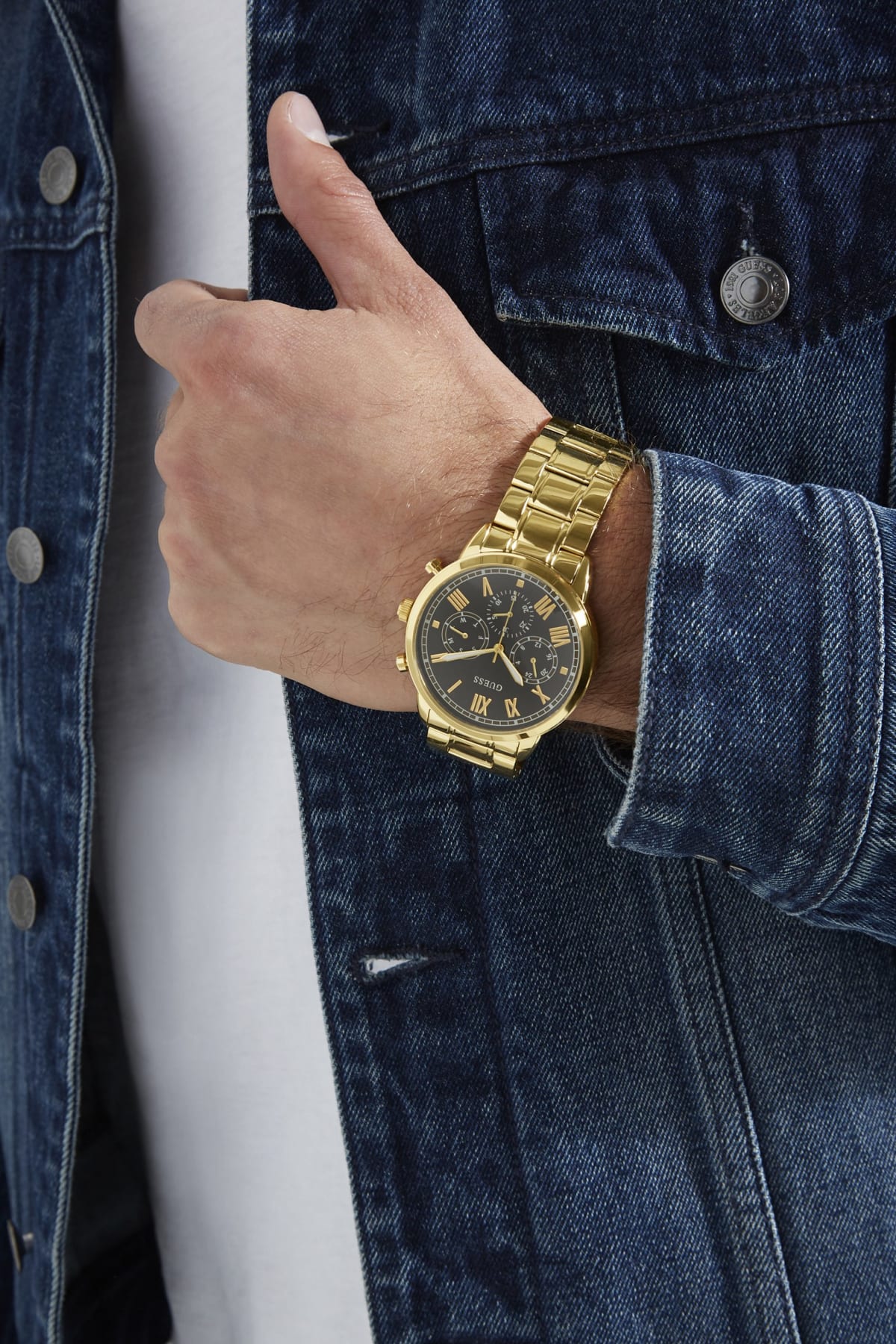 Guess Hendrix Multifunction Black Dial Gold Steel Strap Watch for Men - W1309G2