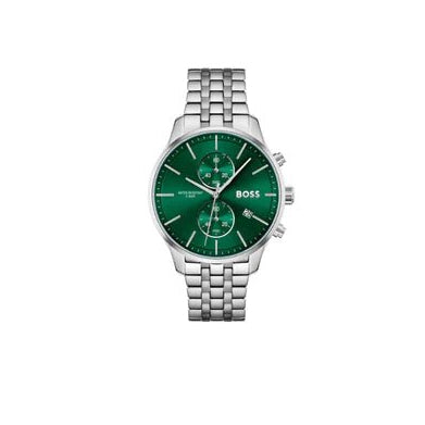 Hugo Boss Associate Chronograph Green Dial Silver Steel Strap Watch for Men - 1513975