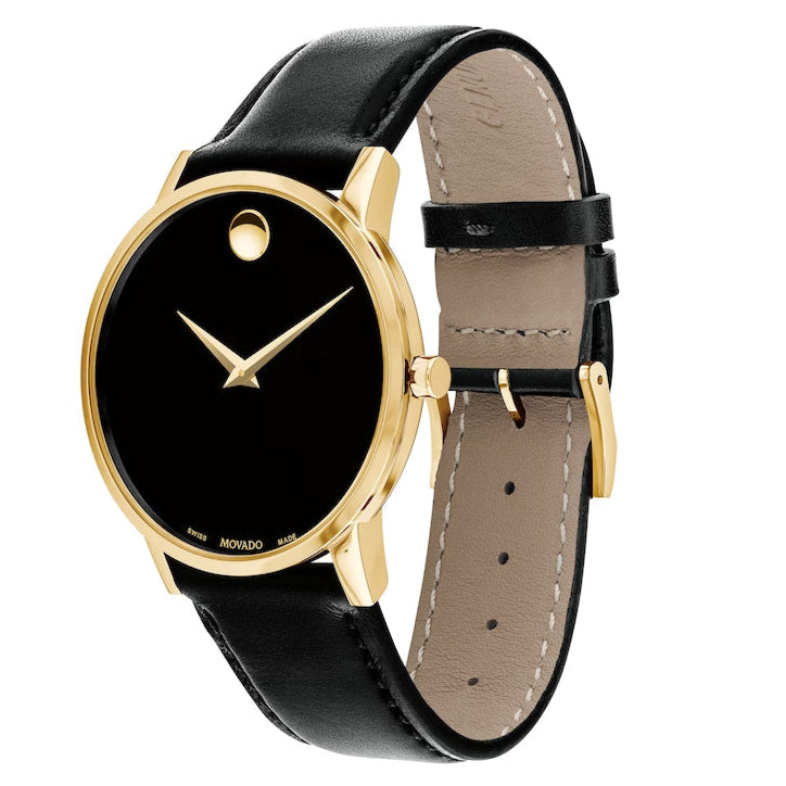 Movado Museum Black Dial Black Leather Strap Watch For Men - 606876
