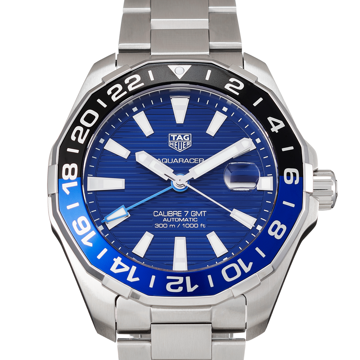 Tag Heuer Aquaracer GMT Calibre 6 Automatic Blue Dial Silver Steel Strap Watch for Men - WAY201T.BA0927