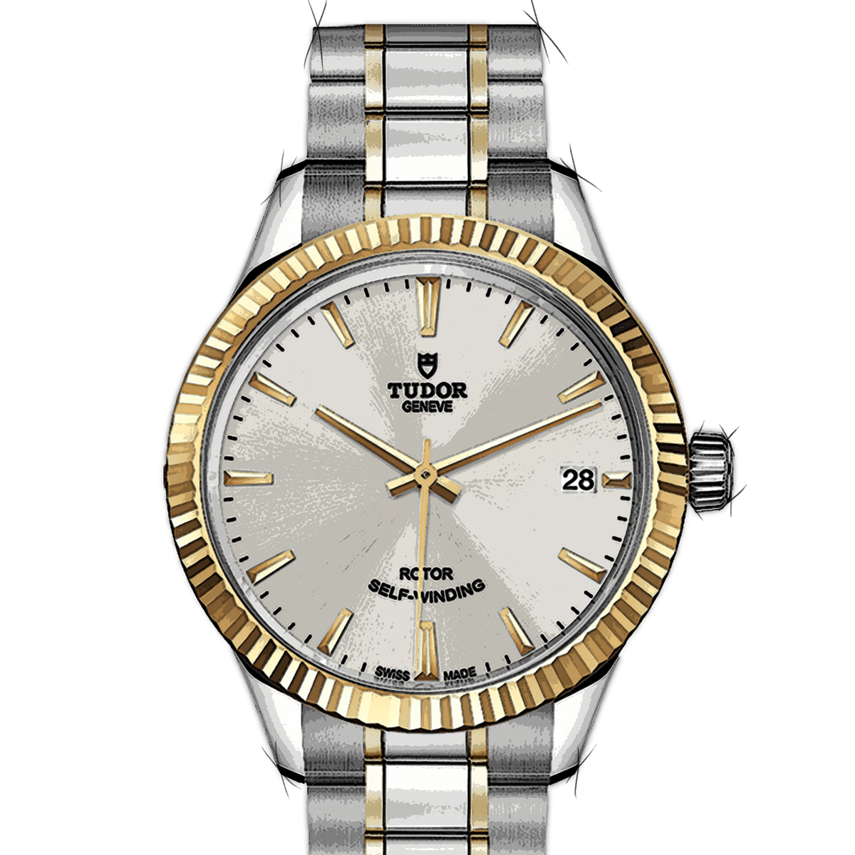 Tudor Style Automatic Silver Dial Two Tone Steel Strap Watch for Men - M12713-0003