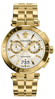 Versace V Racer Chronograph White Dial Gold Steel Strap Watch for Men - VBR060017