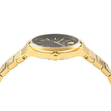 Versace V-Auria Quartz Black Dial Gold Steel Strap Watch for Men - VE0F00525