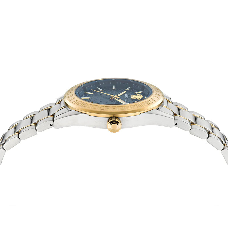 Versace Hellenyium Quartz Blue Dial Two Tone Steel Strap Watch For Men - VEVK00520