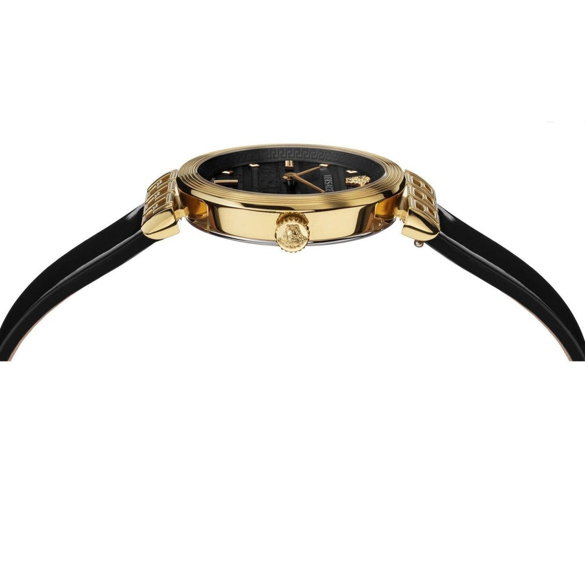 Versace Greca Meander Black Dial Black Leather Strap Watch for Women - VELW00420