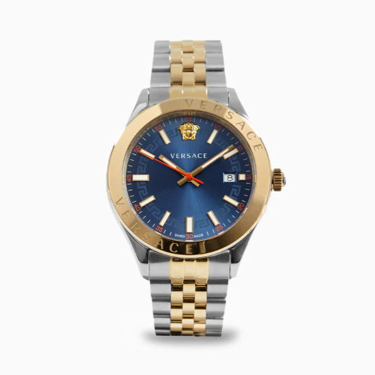Versace Hellenyium Quartz Blue Dial Two Tone Steel Strap Watch For Men - VEVK00520