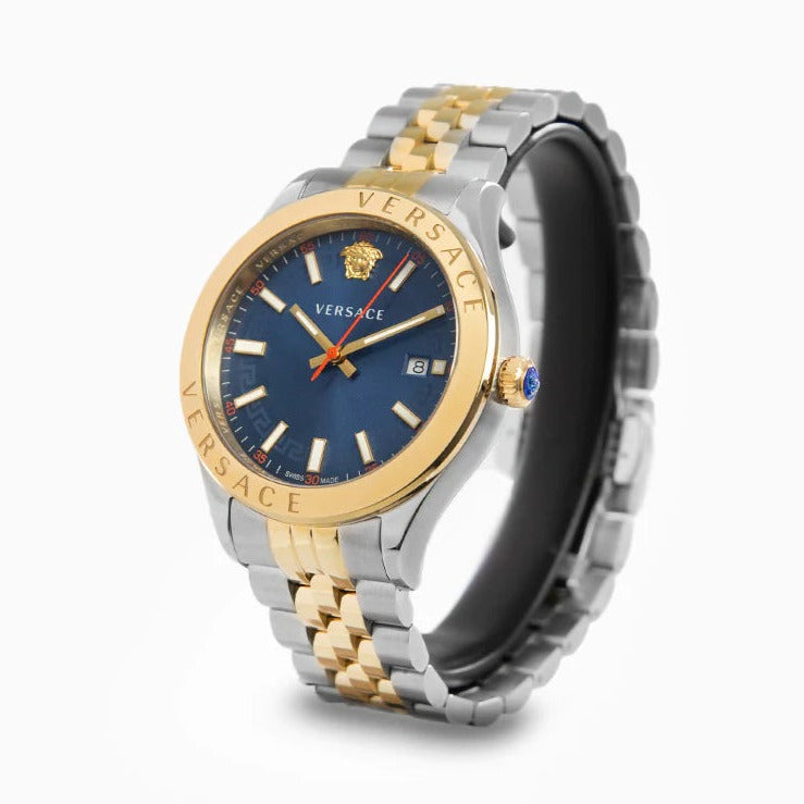 Versace Hellenyium Quartz Blue Dial Two Tone Steel Strap Watch For Men - VEVK00520