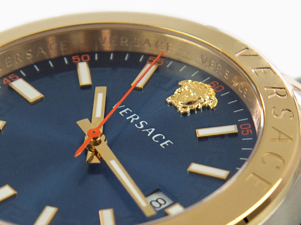 Versace Hellenyium Quartz Blue Dial Two Tone Steel Strap Watch For Men - VEVK00520