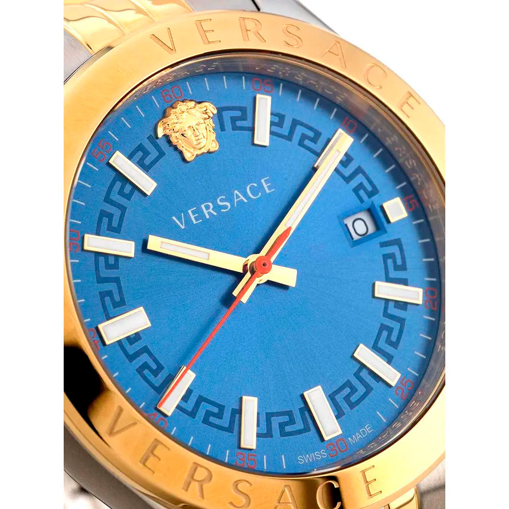 Versace Hellenyium Quartz Blue Dial Two Tone Steel Strap Watch For Men - VEVK00520