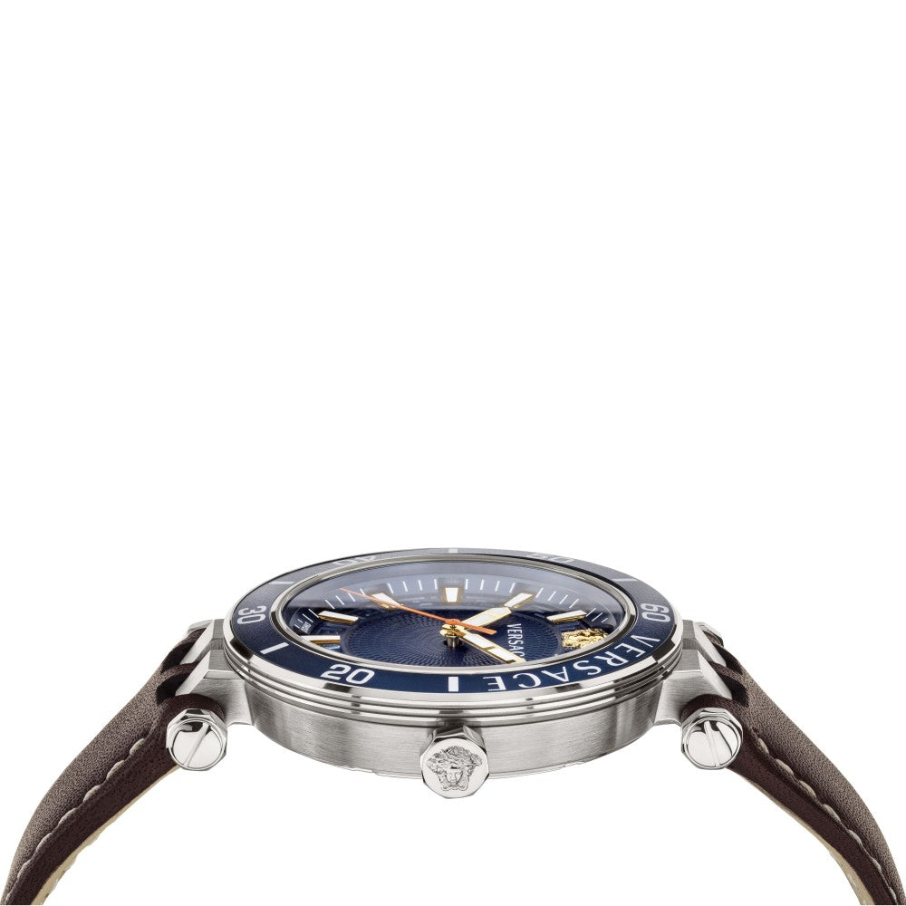 Versace Greca Sport Analog Blue Dial Brown Leather Strap Watch For Men - VEZ300121