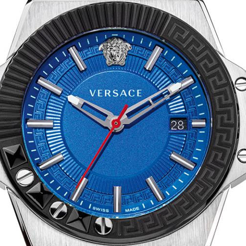 Versace Chain Reaction Blue Dial Two Tone Leather Strap Watch for Men - VEDY00119