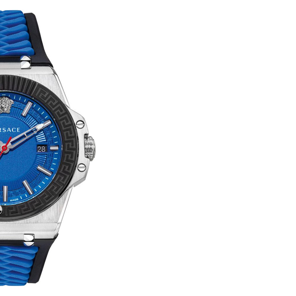 Versace Chain Reaction Blue Dial Two Tone Leather Strap Watch for Men - VEDY00119