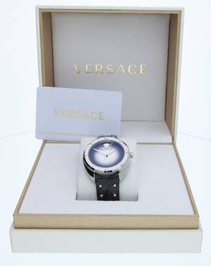 Versace Shadov Quartz Silver Dial Black Snake Leather Strap Watch for Women - VEBM00118