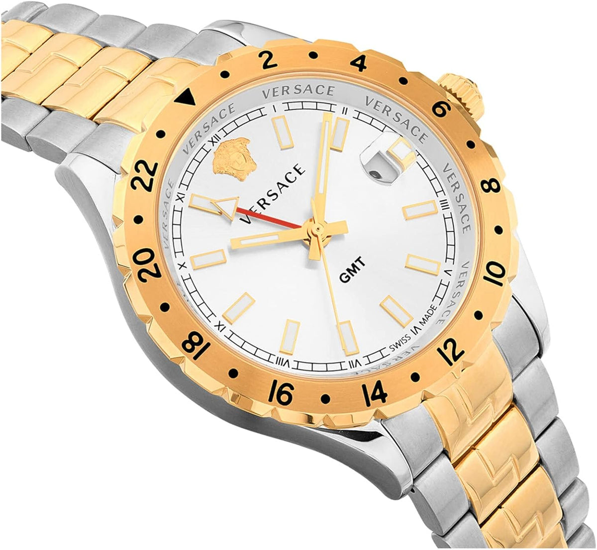 Versace Hellenyium GMT Silver Dial Two Tone Steel Strap Watch for Men - V11030015