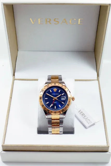 Versace Hellenyium GMT Blue Dial Two Tone Steel Strap Watch for Men - V11060017