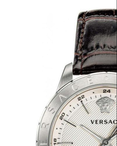 Versace Univers White Dial Brown Leather Strap Watch for Men - VEBK00118
