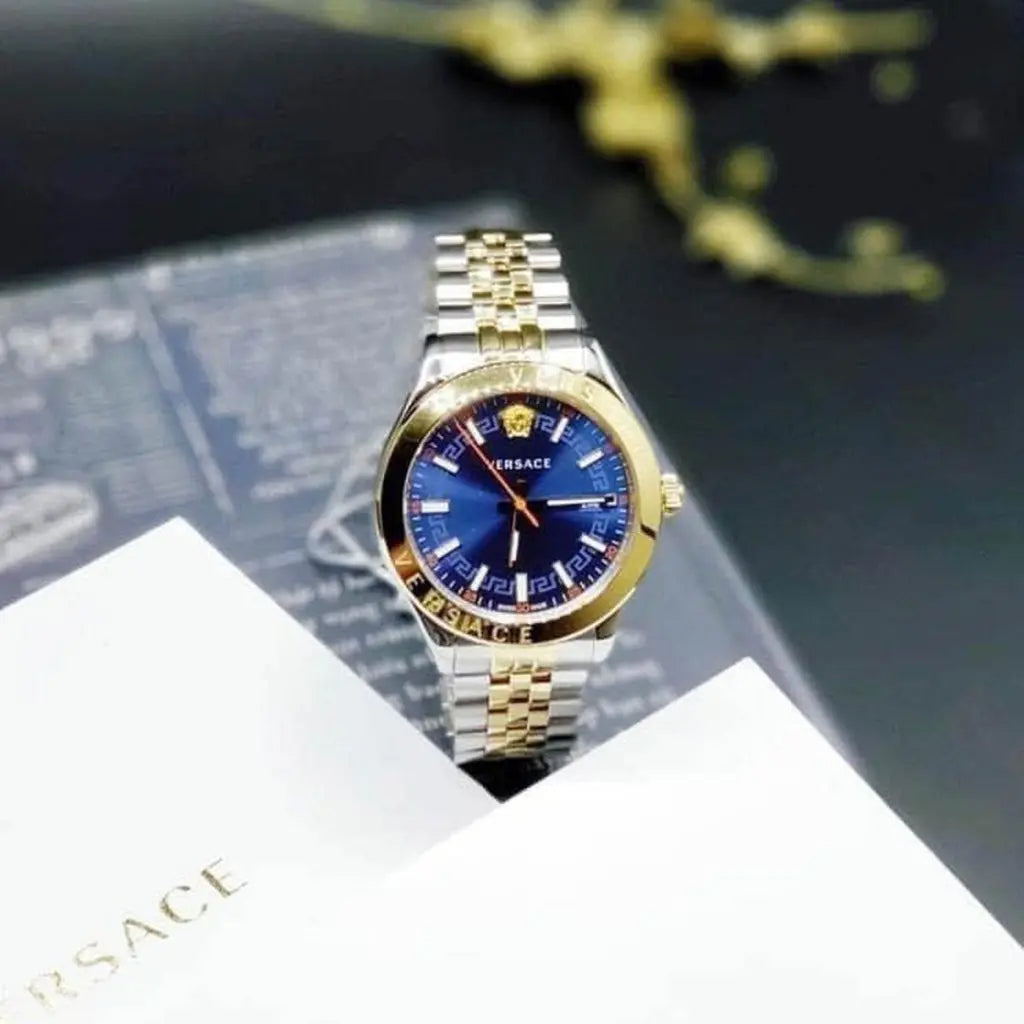 Versace Hellenyium Quartz Blue Dial Two Tone Steel Strap Watch For Men - VEVK00520