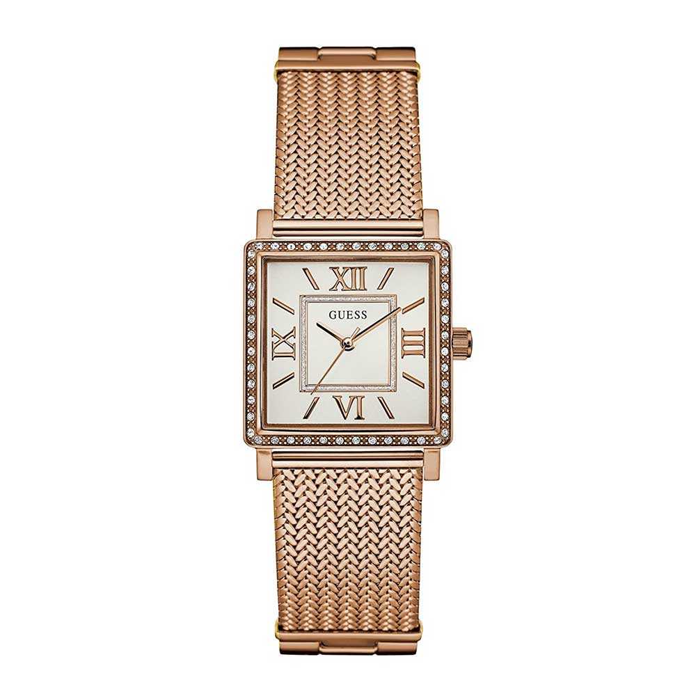 Guess Highline Off White Dial Rose Gold Stainless Steel Mesh Strap Watch For Women - W0826L3