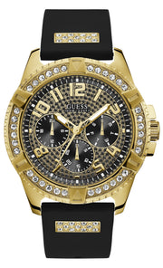 Guess Frontier Crystals Black Dial Black Silicone Strap Watch For Men - W1132G1