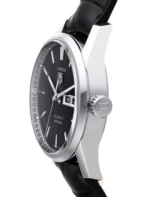 Tag Heuer Carrera Automatic Black Dial Black Leather Strap Watch for Men - WAR201A.FC6266