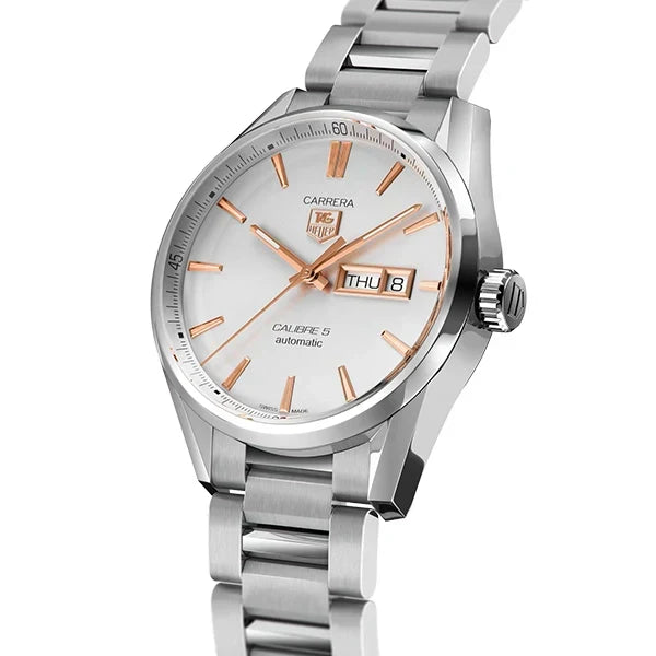 Tag Heuer Carrera Calibre 5 White Dial Silver Steel Strap Watch for Men - WAR201D.BA0723