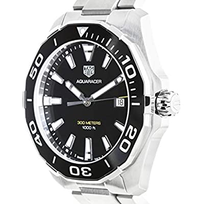 Tag Heuer Aquaracer Quartz Black Dial Silver Steel Strap Watch for Men - WAY101A.BA0746