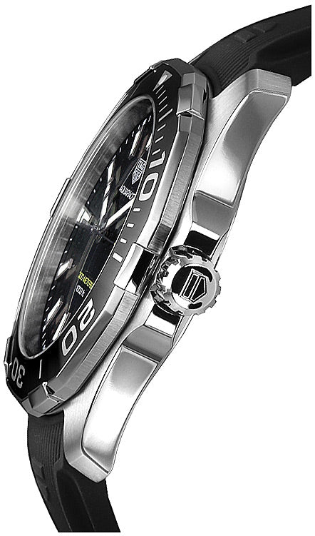 Tag Heuer Aquaracer Quartz Black Dial Black Rubber Strap Watch for Men - WAY101A.FT6141