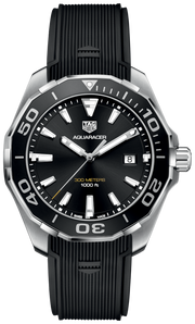 Tag Heuer Aquaracer Quartz Black Dial Black Rubber Strap Watch for Men - WAY101A.FT6141